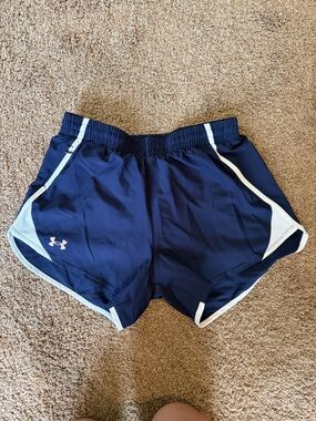 Under Armour Navy Athletic Shorts with White Trim Lined